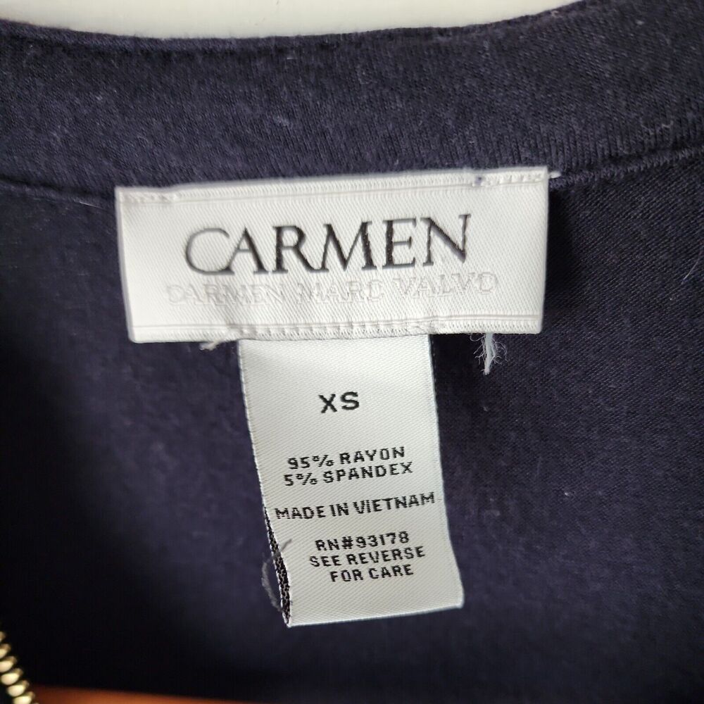 Carmen Marc Valvo Blouse Women Sz XS V-Neck Pullover Shirt 1/2 Zip Blue - Picture 2 of 3